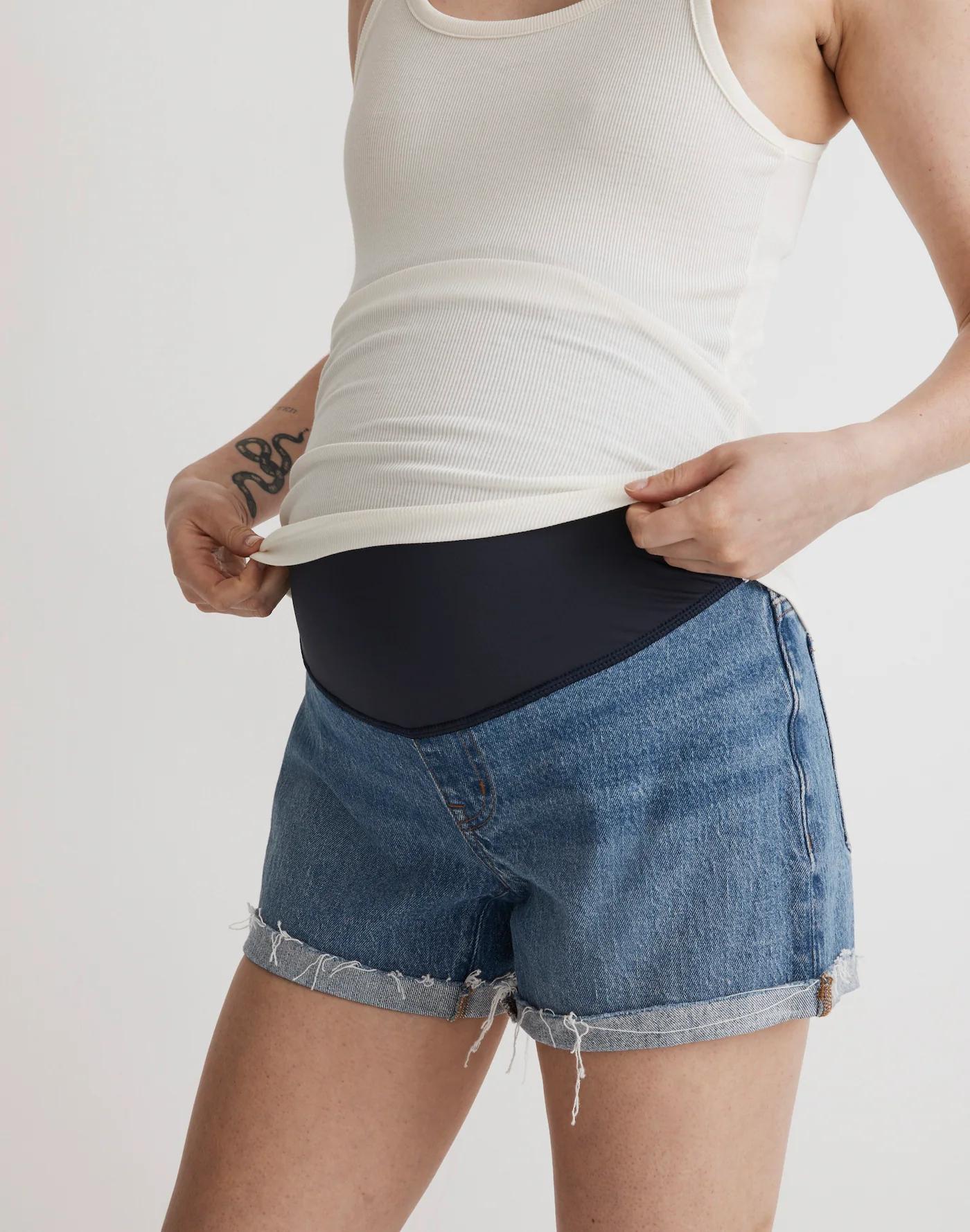Maternity Over-The-Belly Denim Shorts in Coeling Wash Product Image
