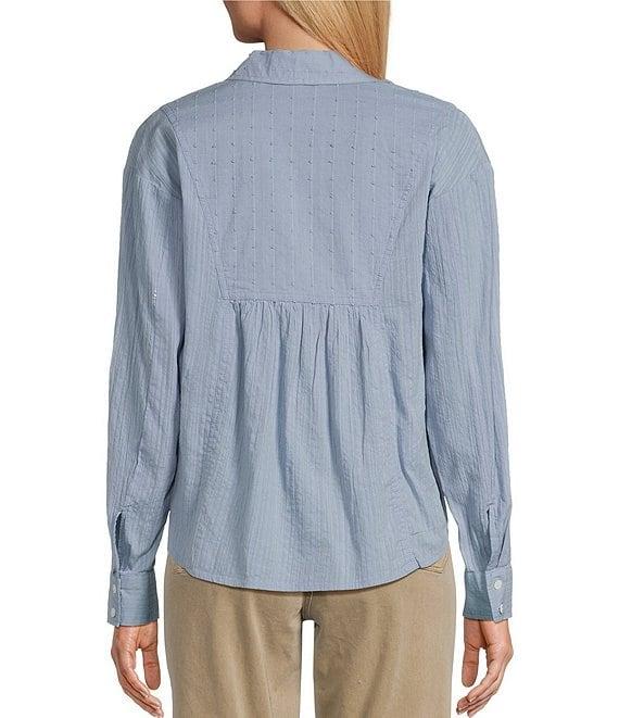 Westbound Petite Size Roll Tab 3/4 Sleeve Point Collar Henley Top Product Image