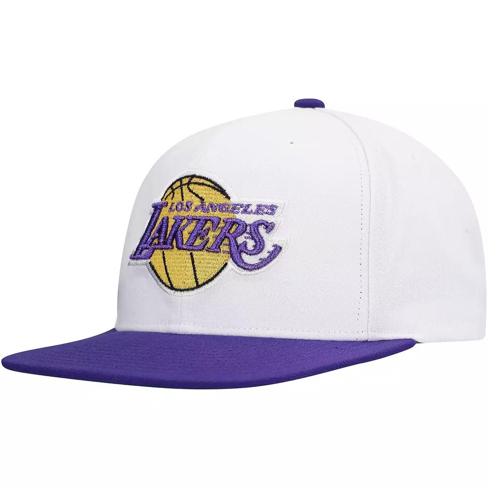 Men's Mitchell & Ness White Los Angeles Lakers  Soul Logo Shine 2-Tone Snapback Hat Product Image