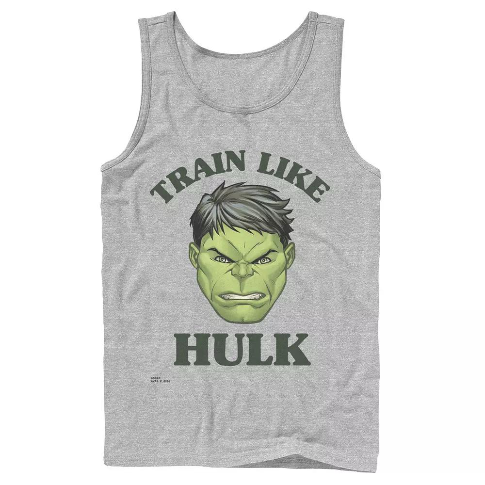Men's Marvel Train Like Hulk Big Head Portrait Tank Top, Boy's, Size: Large, Athletic Grey Product Image