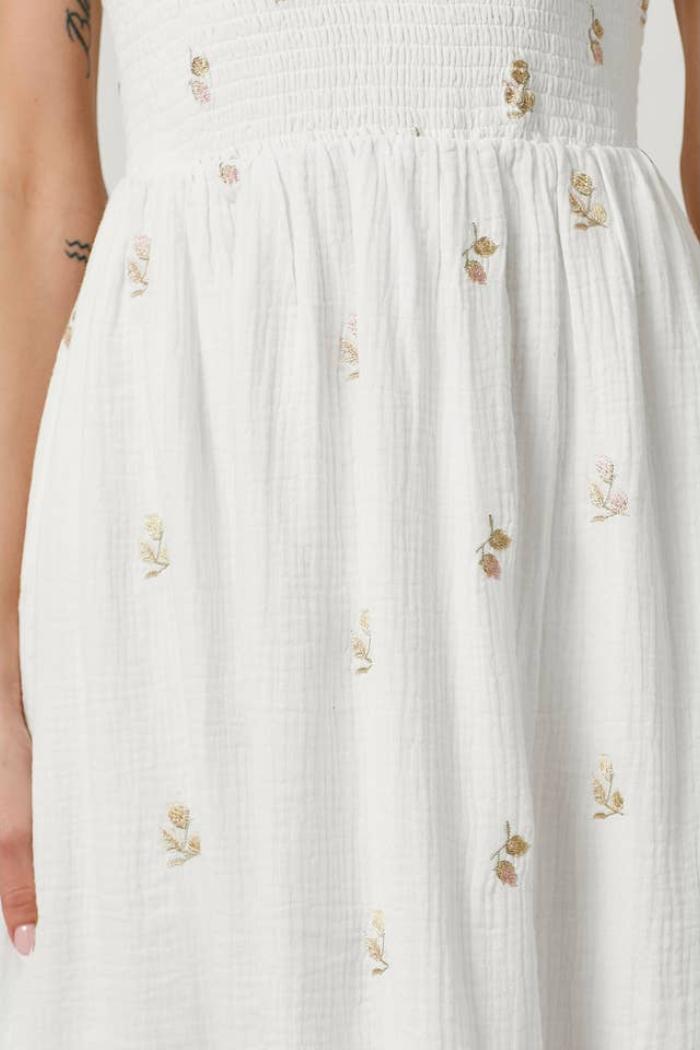 Embroidered Double Gauze Smocked Dress Product Image