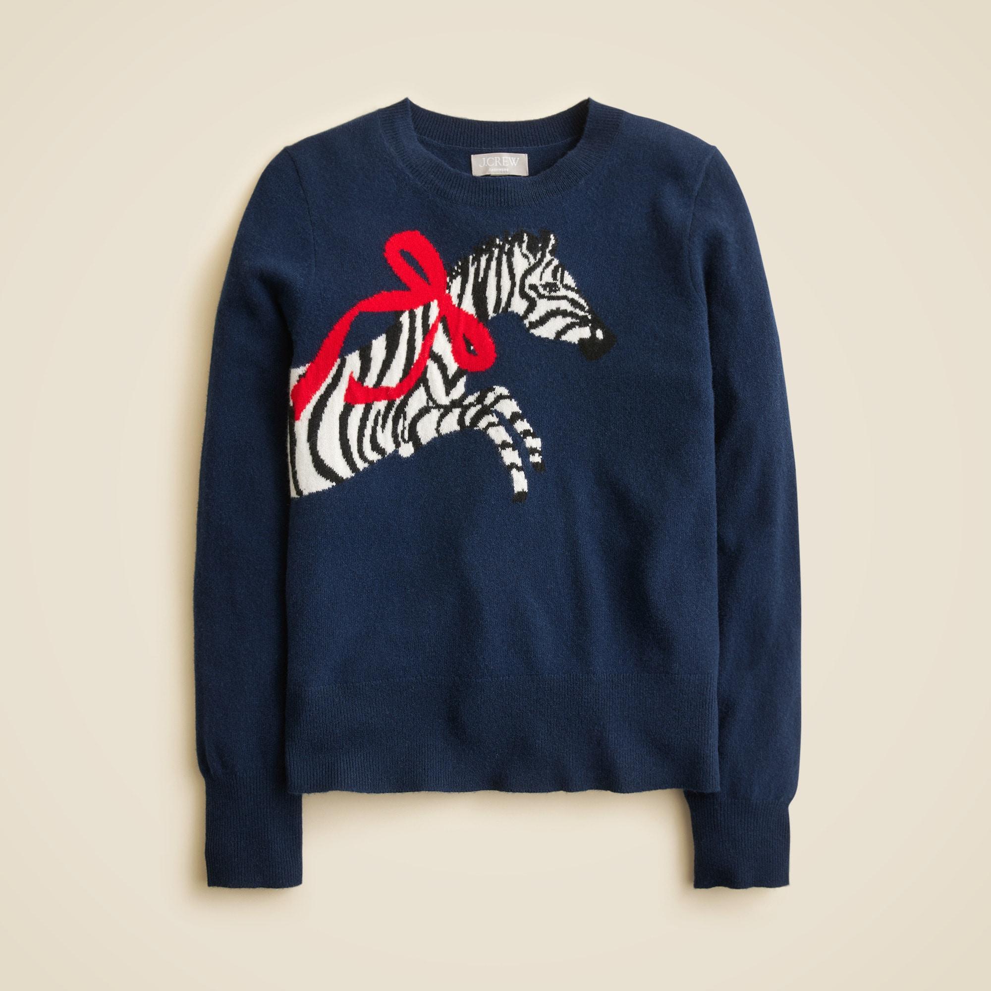 Cashmere classic-fit crewneck sweater in zebra intarsia Product Image