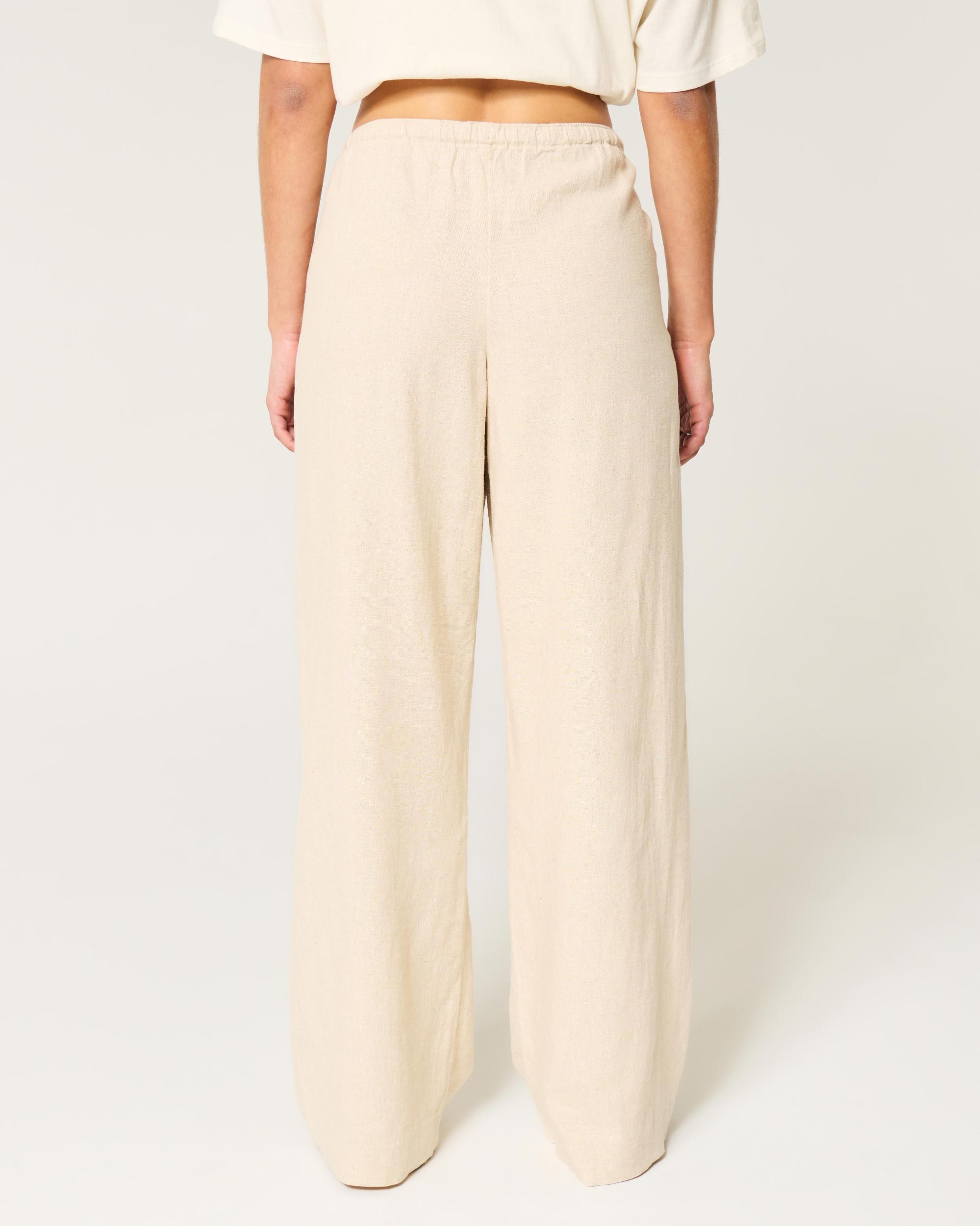 Linen-Blend Pull-On Baggy Pants Product Image