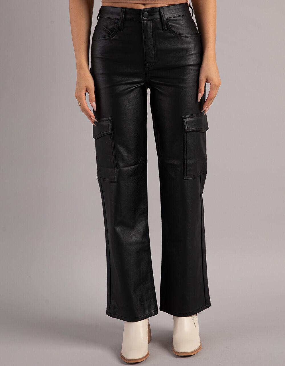 WEST OF MELROSE Faux Leather Womens Cargo Pants - BLACK Product Image