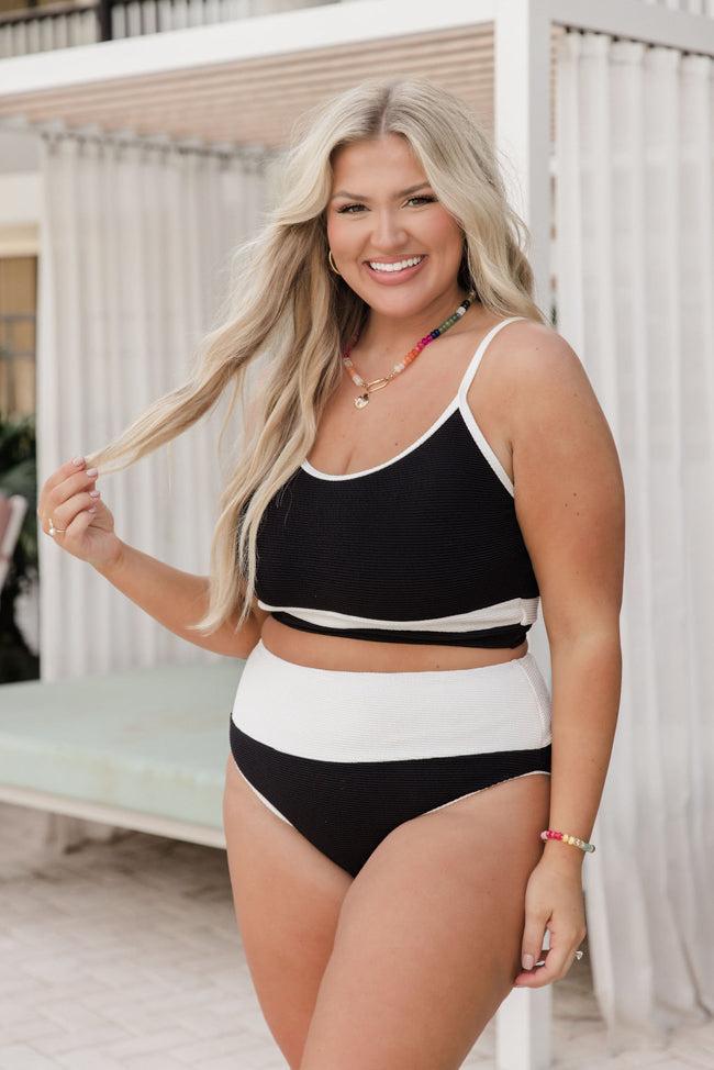 Do Not Disturb Black and White Color Block Bikini Top FINAL SALE Product Image
