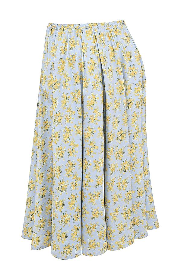 Cora  soft blue vintage floral print cotton midi skirt - sale Product Image