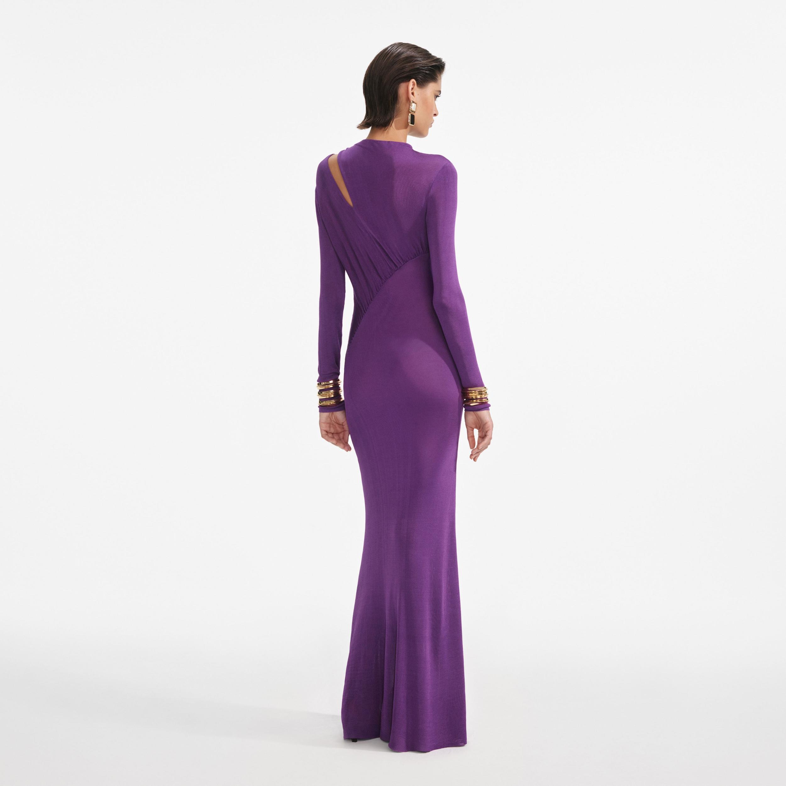 Purple Cut Out Viscose Knit Maxi Dress Product Image