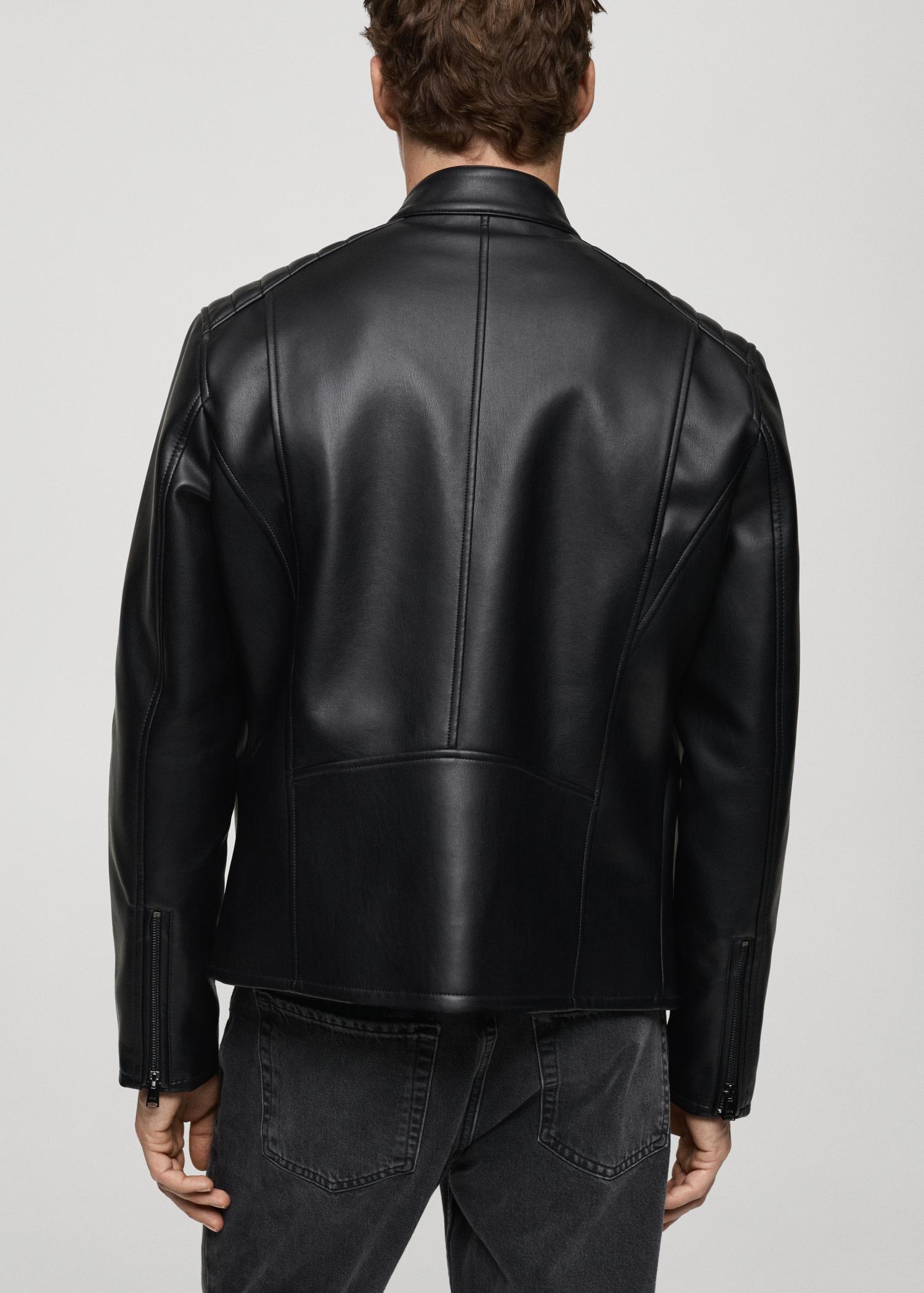 Leather-effect jacket with stitching detail - Men | MANGO USA Product Image