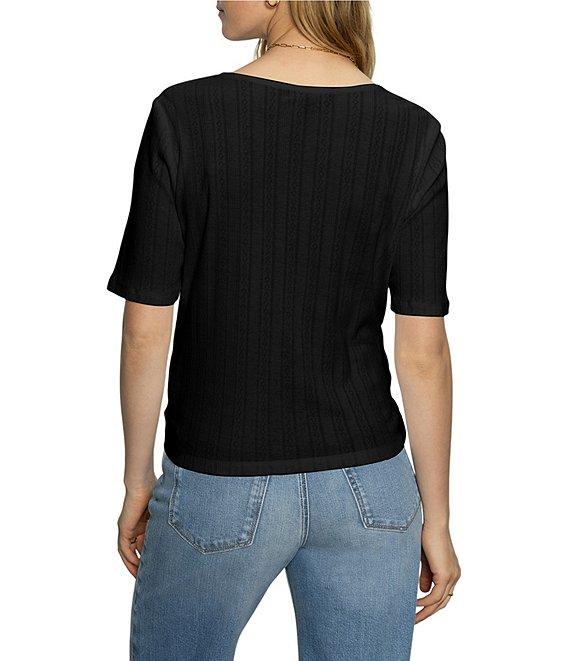 Sanctuary Pointelle V-Neck Short Sleeve Button Front Top Product Image