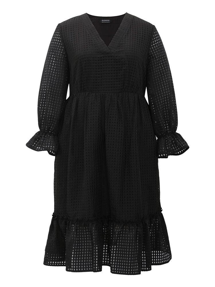 Solid Pocket Mesh Frill Trim Dress Female Product Image