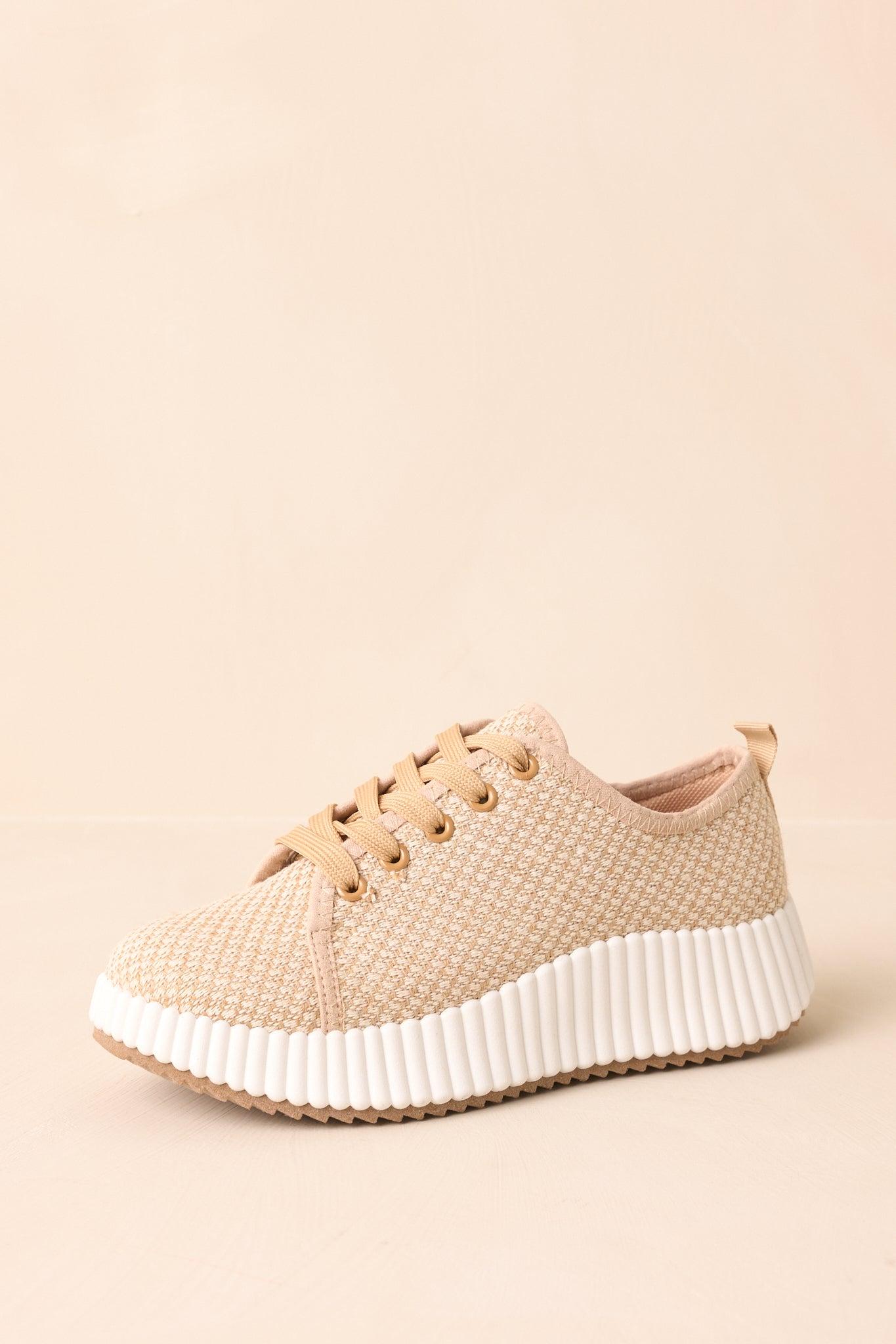 Life In The Fast Lane Tan Woven Platform Sneakers Product Image