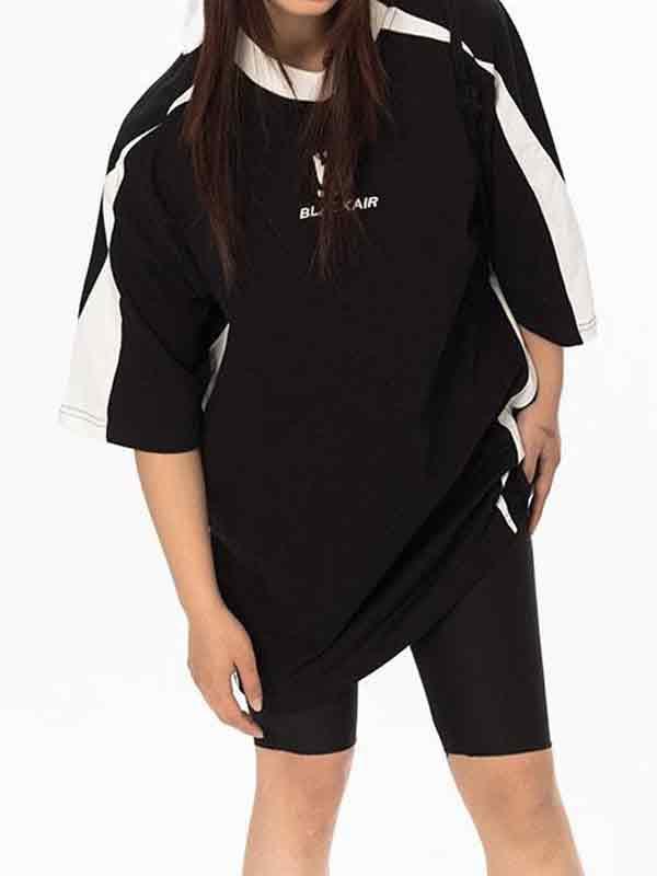 Street Contrast Color Oversized Short Sleeve Tee Product Image