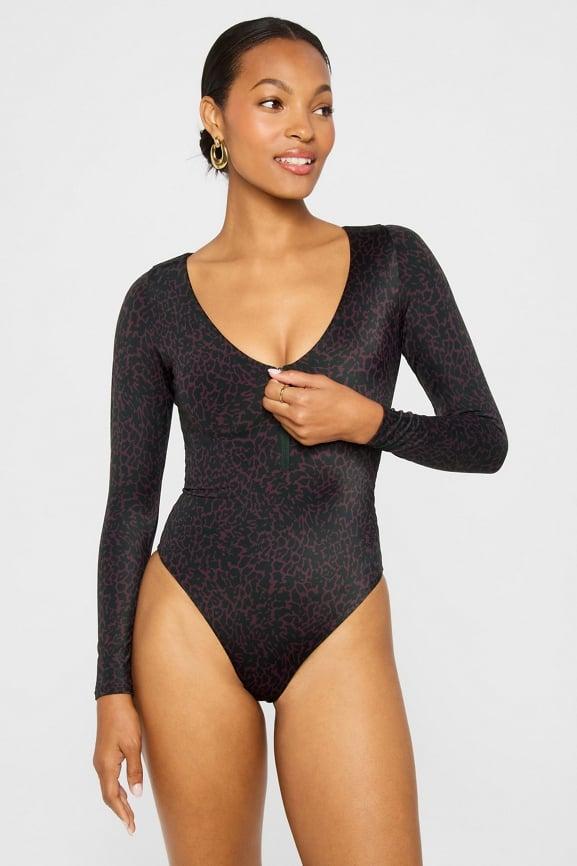 Zip-Front Long Sleeve One-Piece Swimsuit Product Image