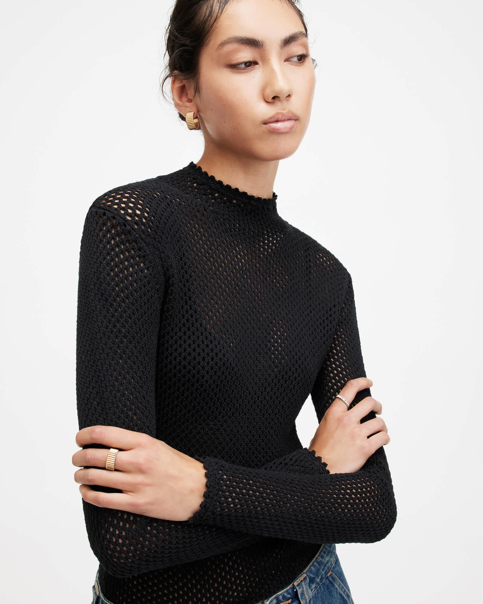 Avril Roll Neck Open Stitch Sweater Product Image