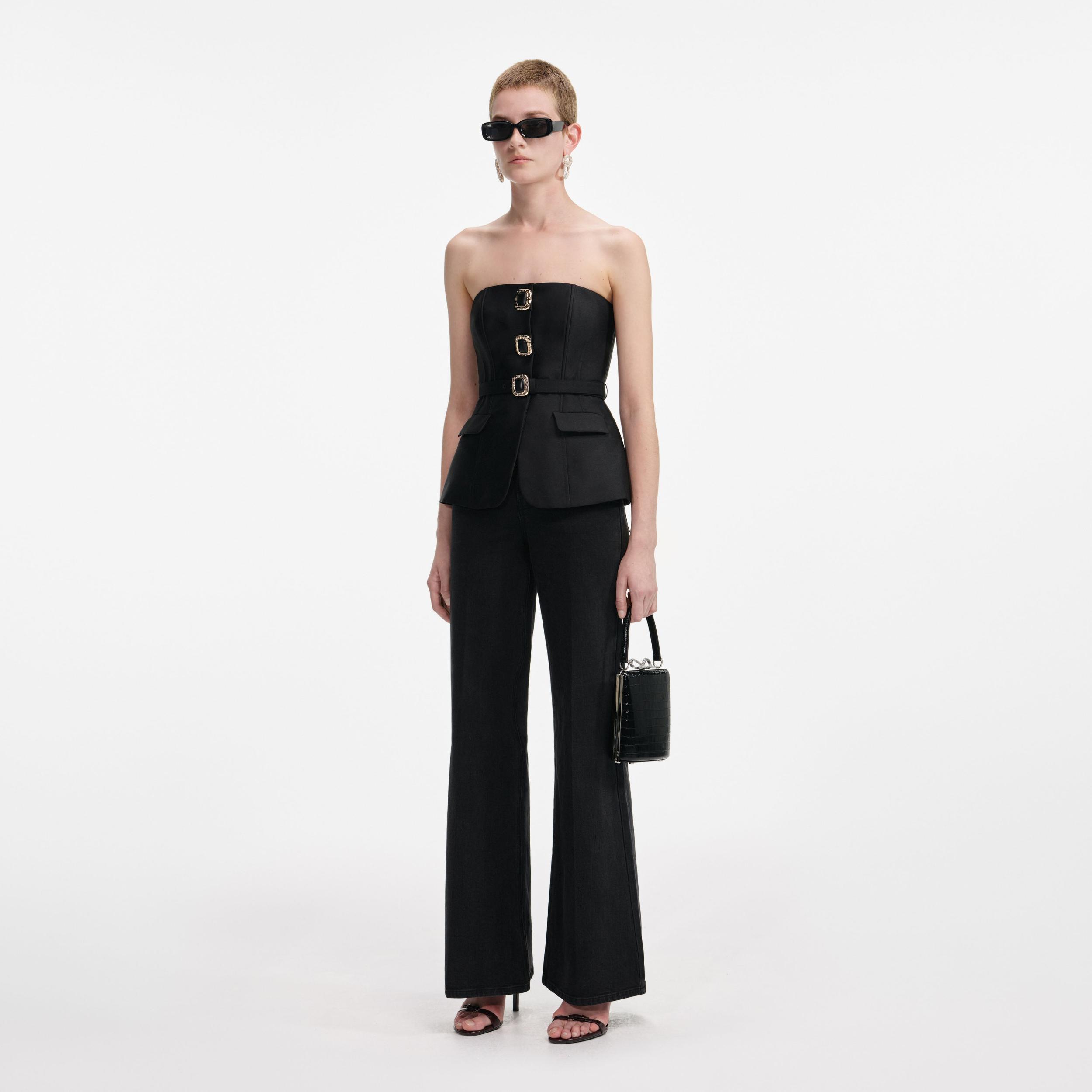 Black Taffeta Bandeau Jumpsuit Product Image