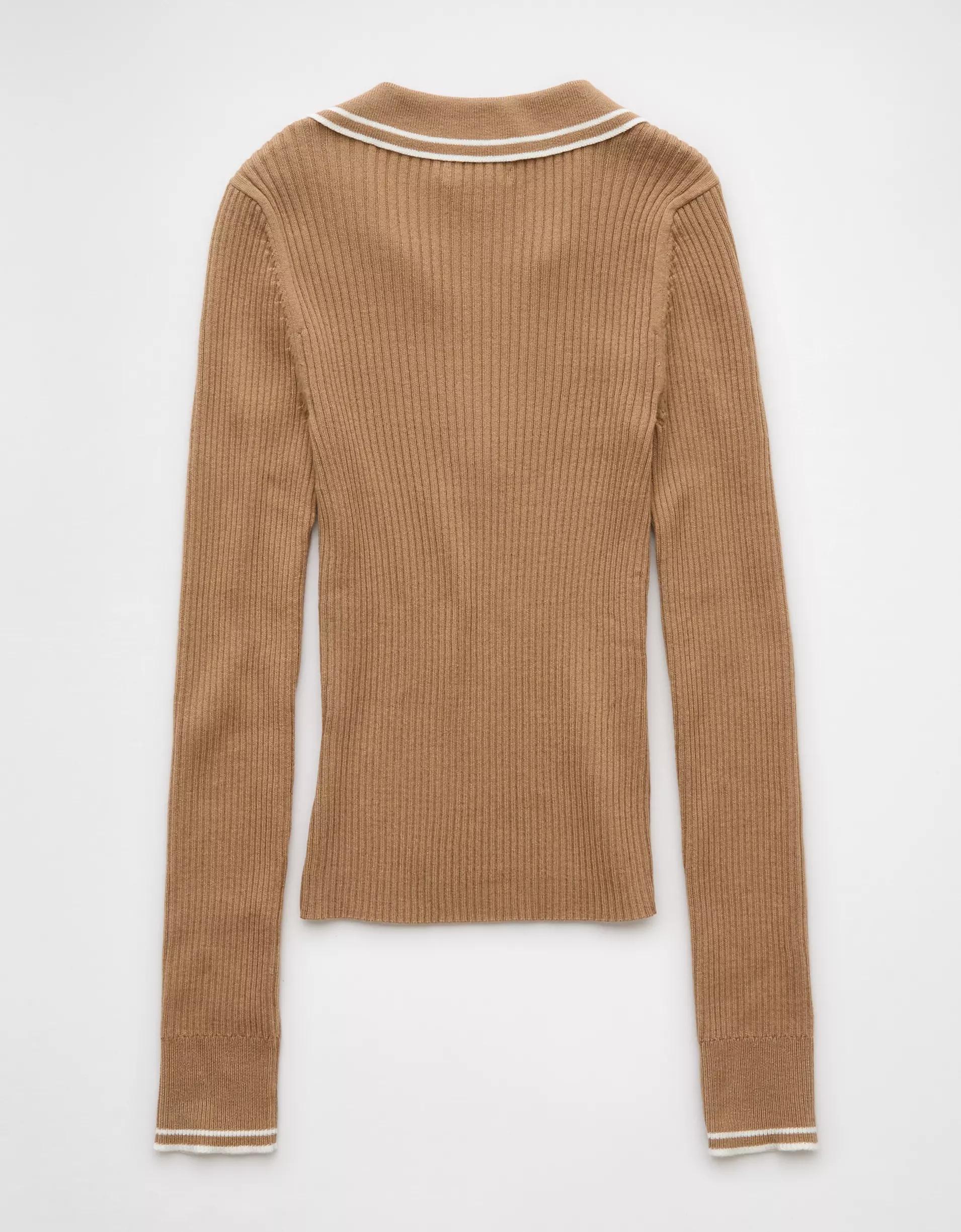 AE Long-Sleeve Collared Polo Sweater Product Image