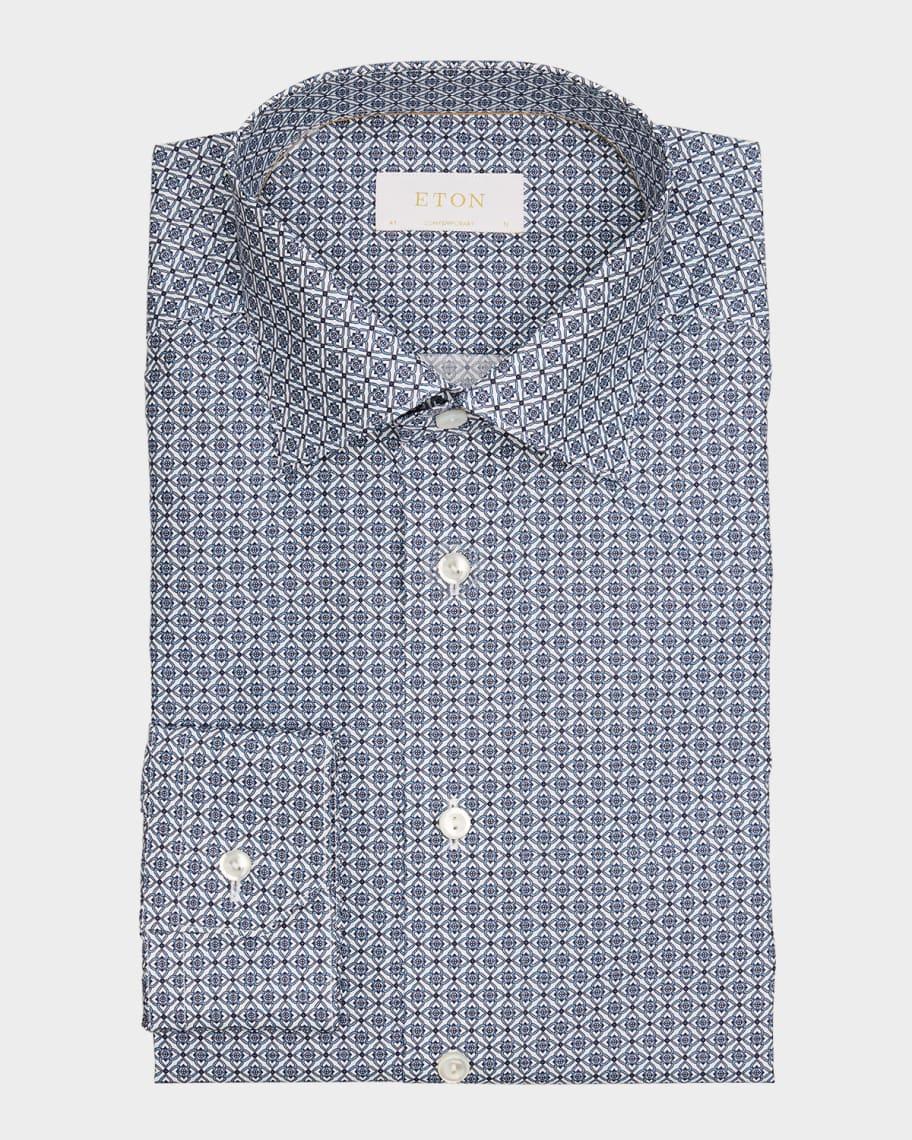 Men's Elevated Twill Medallion-Print Contemporary-Fit Dress Shirt Product Image