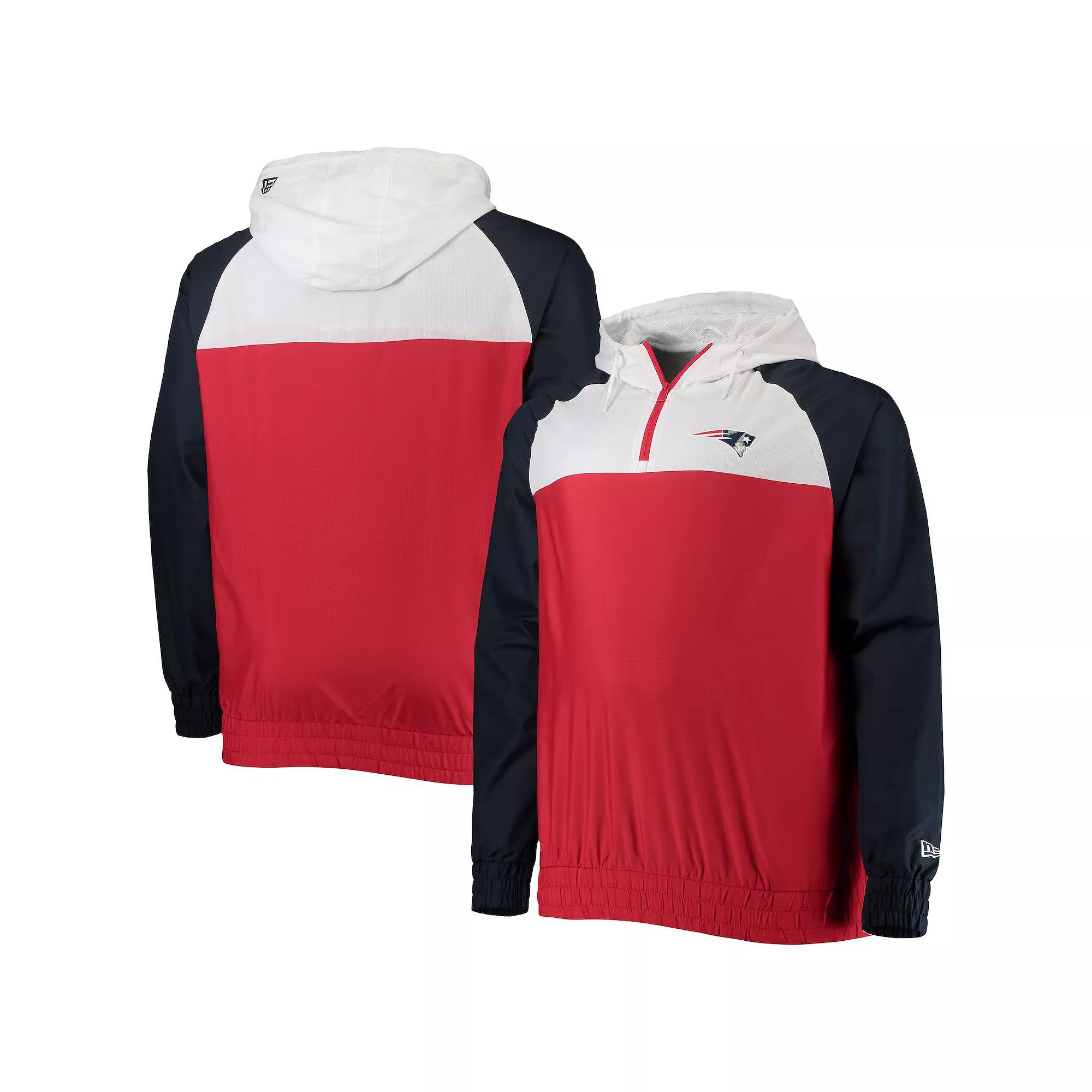 Men's New Era Red/Navy New England Patriots Big & Tall League Raglan Quarter-Zip Hoodie, Size: 4XB Product Image