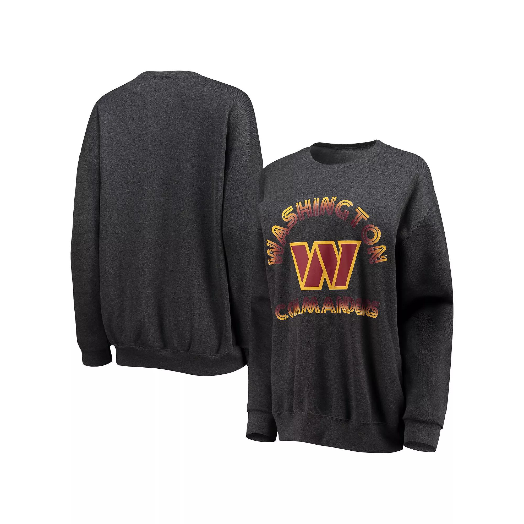 Women's WEAR by Erin Andrews Heathered Charcoal Washington Commanders Oversized Fleece Pullover Sweatshirt, Size: Small, Wft Charco Product Image