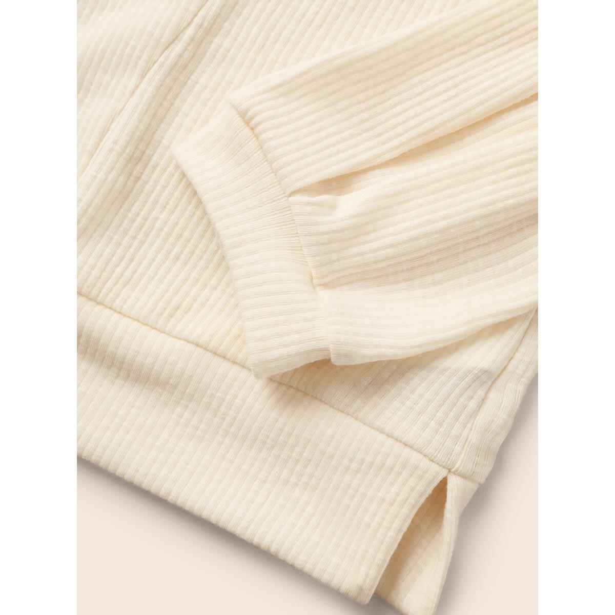 Plus Size Notched Button Detail Split Hem Sweatshirt Women Beige Casual Texture Flat collar with V-notch Everyday Sweatshirts BloomChic 14-16/1X Product Image