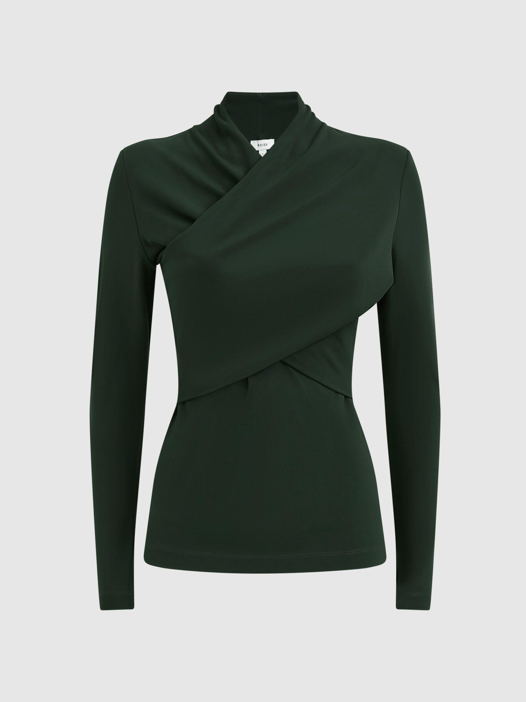 Fitted Long Sleeve Wrap Top in Green Product Image