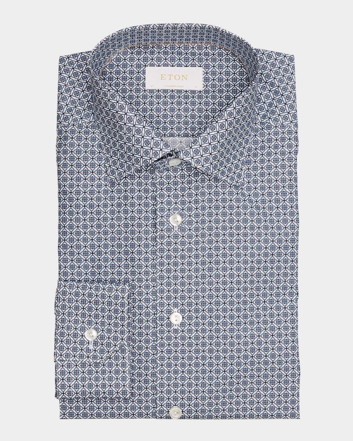 Men's Elevated Twill Medallion-Print Contemporary-Fit Dress Shirt Product Image