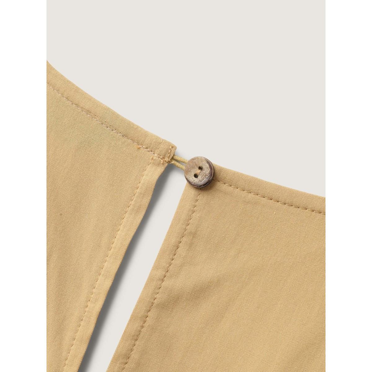 Plus Size Tan Ruffled Asymmetrical Hem Stretchy Jumpsuit Women Cap Sleeve V-neck Vacation Loose Jumpsuits BloomChic 30/6X Product Image