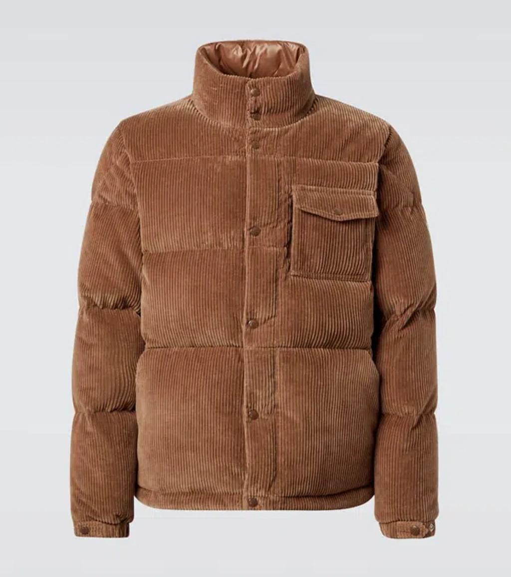 MONCLER Short Puffer Jacket Serrant In Ribbed Velvet In Brown Product Image