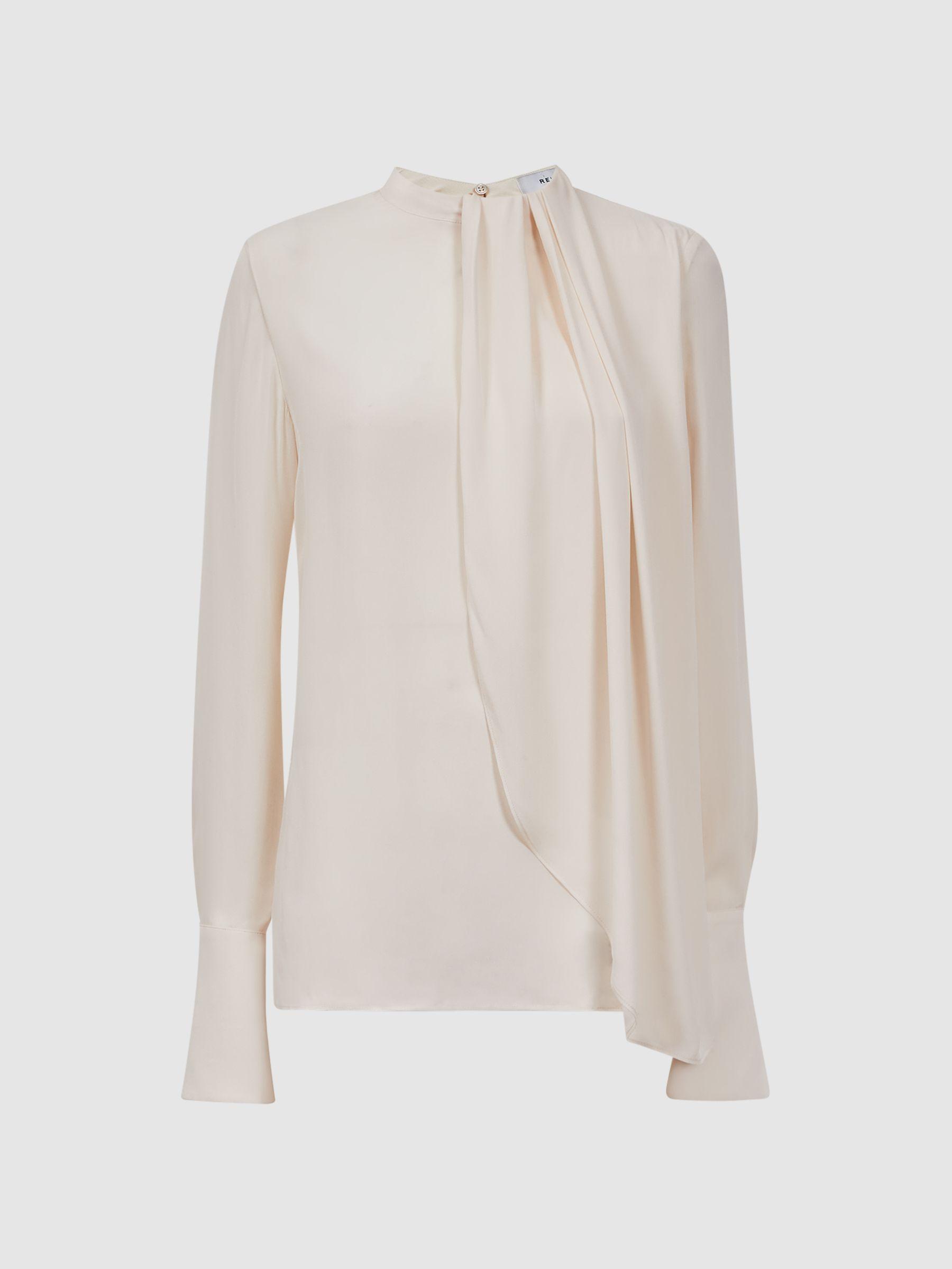 Pleat Front Long Sleeve Blouse in Cream Product Image