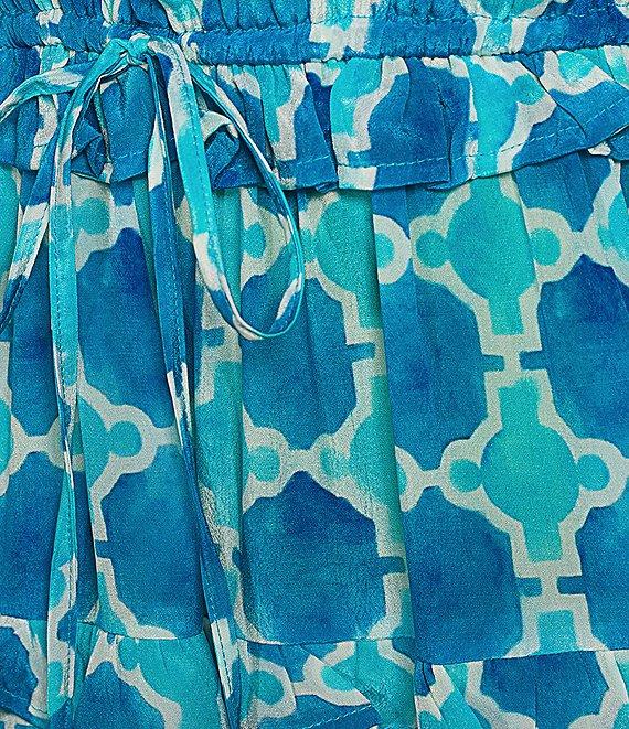 APNY Woven Printed V-Neck Short Ruffle Sleeve Tiered Maxi A-Line Dress Product Image