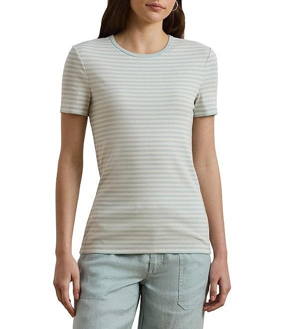 Lauren Ralph Lauren Stretch Knit Stripe Print Crew Neck Short Sleeve Tee Product Image