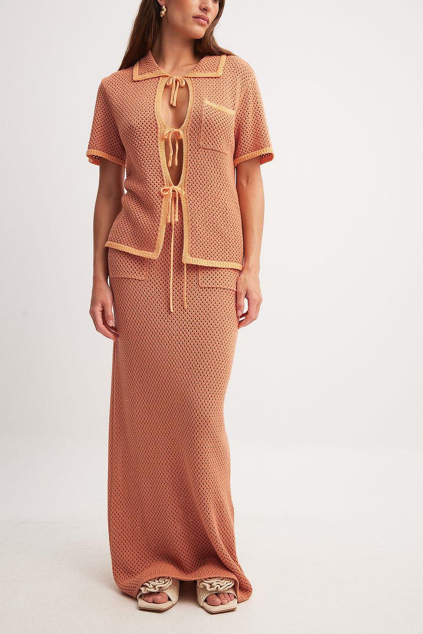 Contrast Detail Crochet Knitted Maxi Skirt Orange Product Image