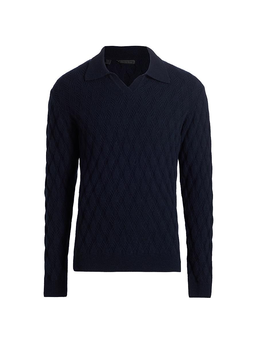 Mens Diamond Intarsia-Knit Wool-Blend Polo Sweater Product Image