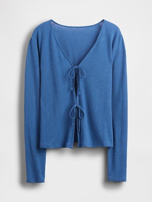 Linen-Blend Tie-Front Cardigan Product Image