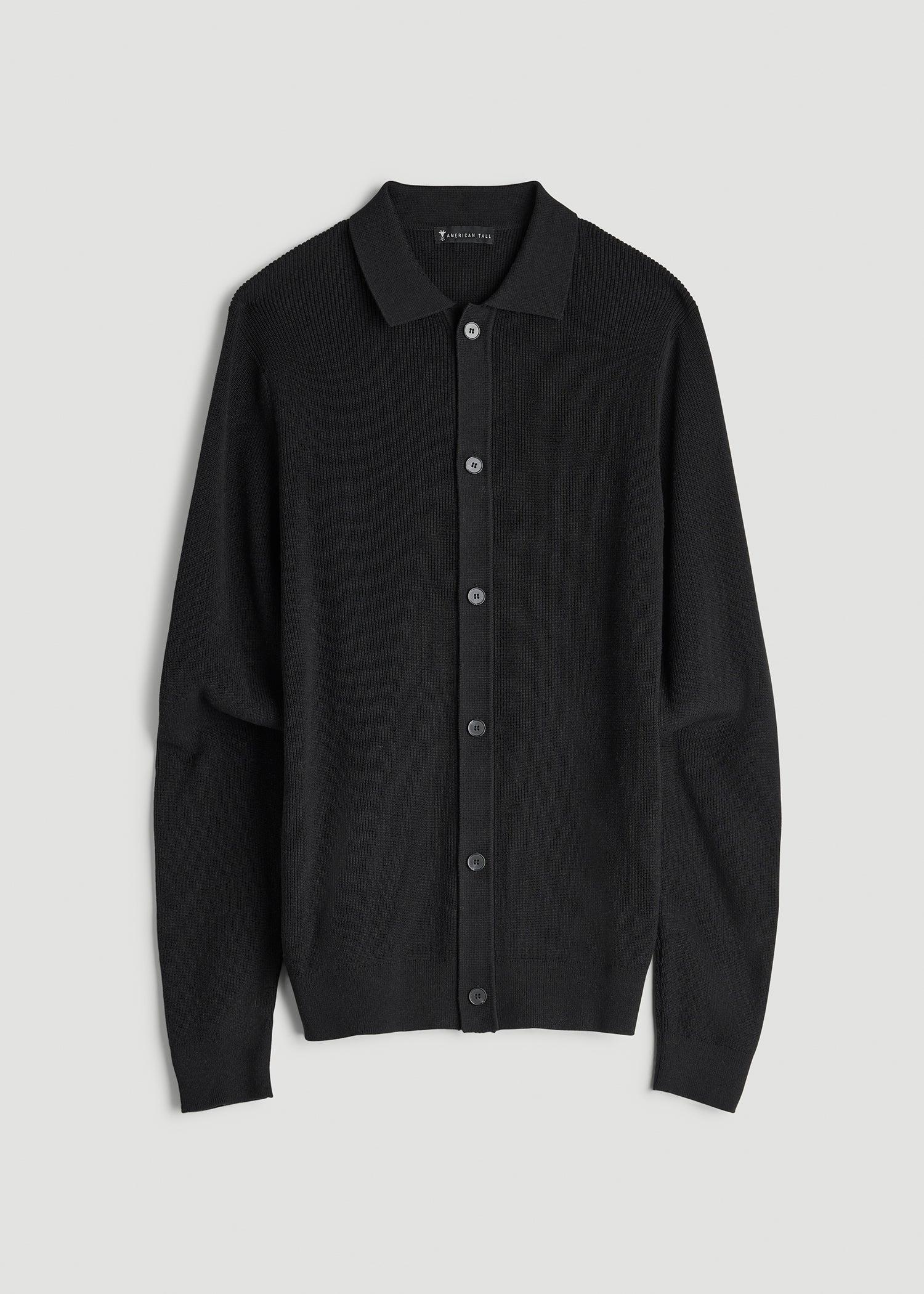Sweater Polo Cardigan for Tall Men in Black Male Product Image