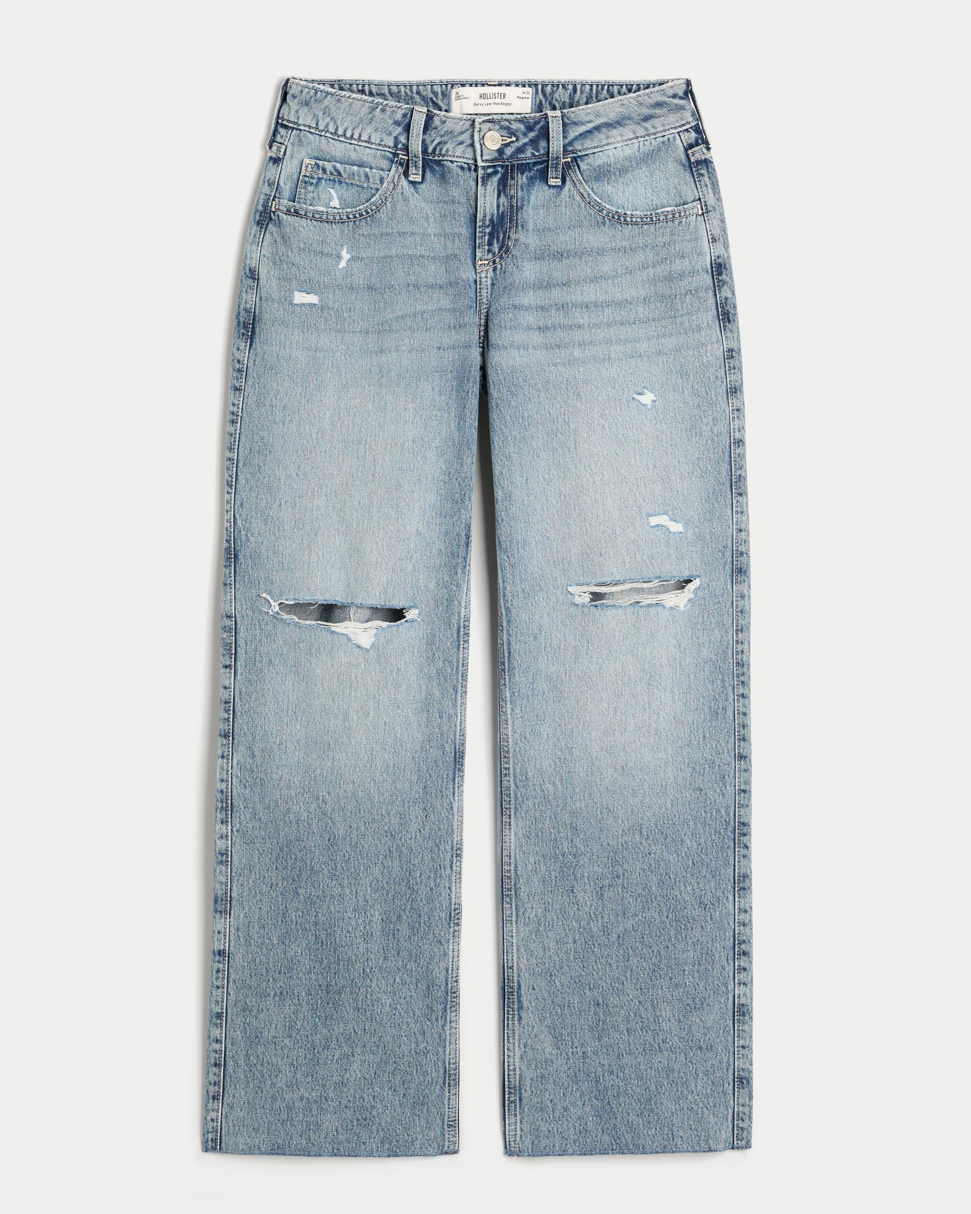 Curvy Low-Rise Ripped Medium Wash Baggy Jeans Product Image