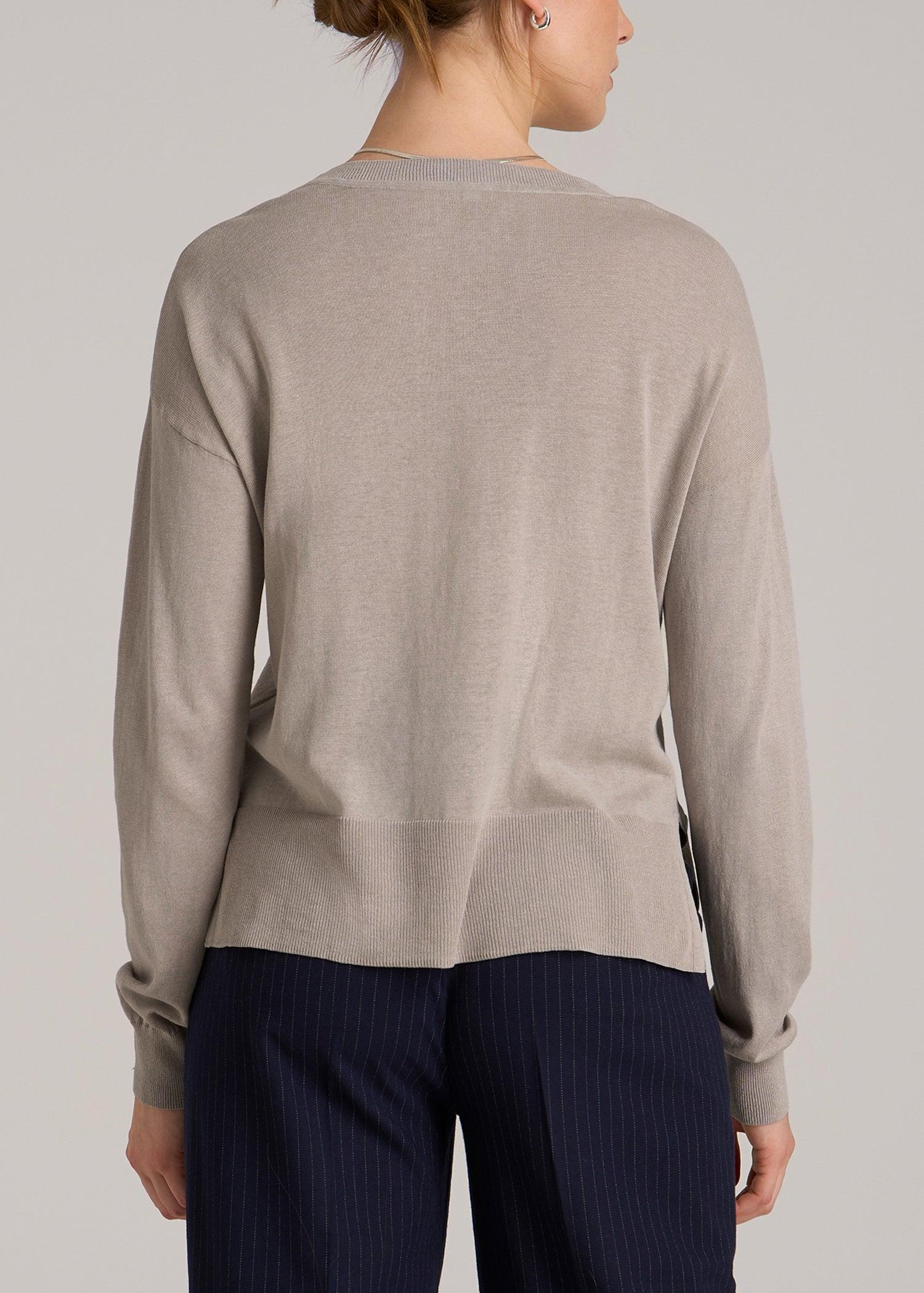 Linen Blend Split Hem V-Neck Sweater for Tall Women in Atmosphere Female Product Image