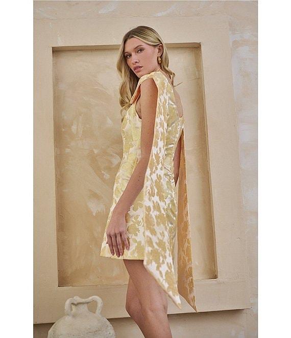 Sugarlips Duson Floral Jacquard Scoop Neck Sleeveless Bow Sash Mini Dress Product Image