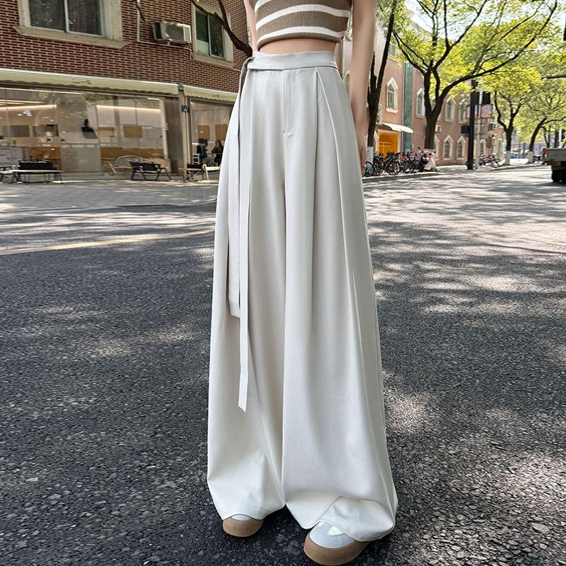 High Waist Plain Wide Leg Suit Pants Product Image