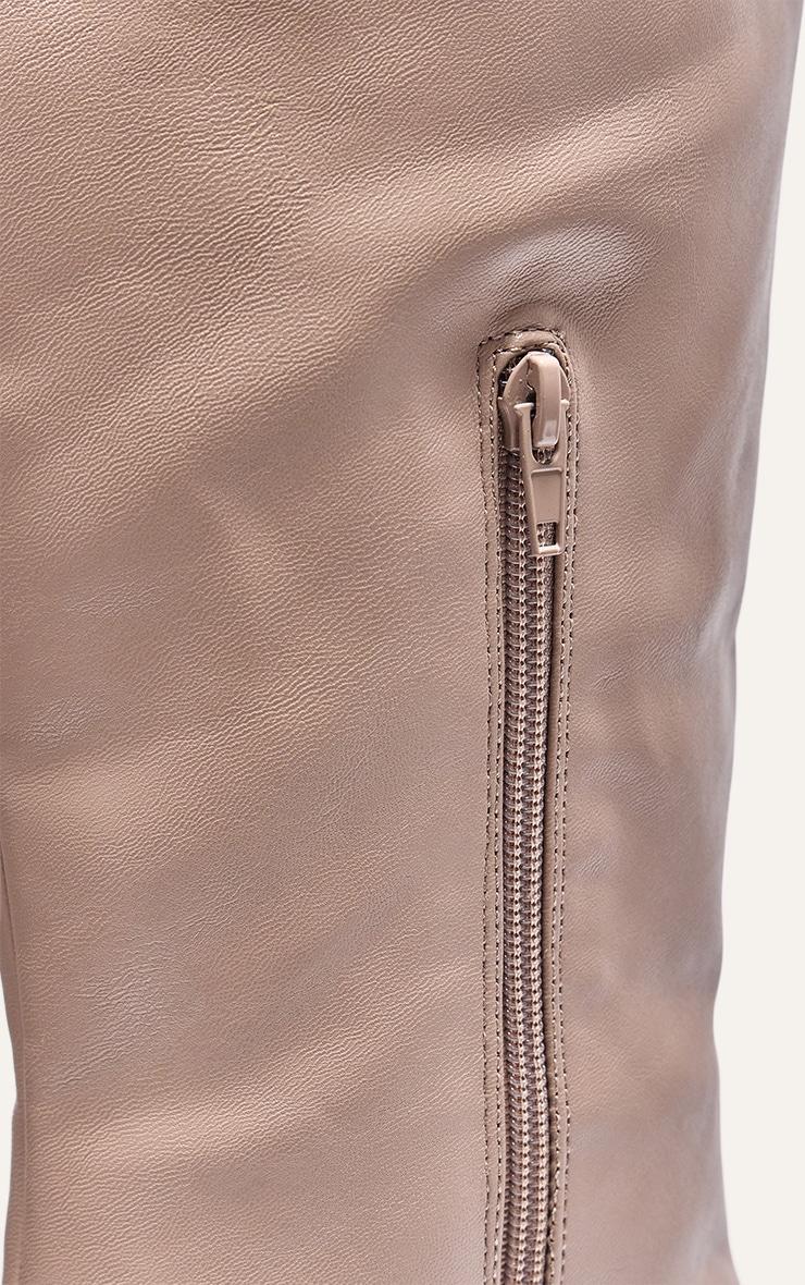 Mushroom PU Point Toe Low Stiletto Knee High Heeled Boots Product Image