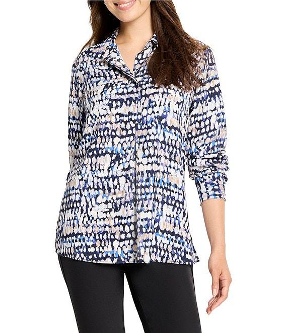 NIC + ZOE Harvest Dot Print Shirt Collar Long Sleeve Top Product Image