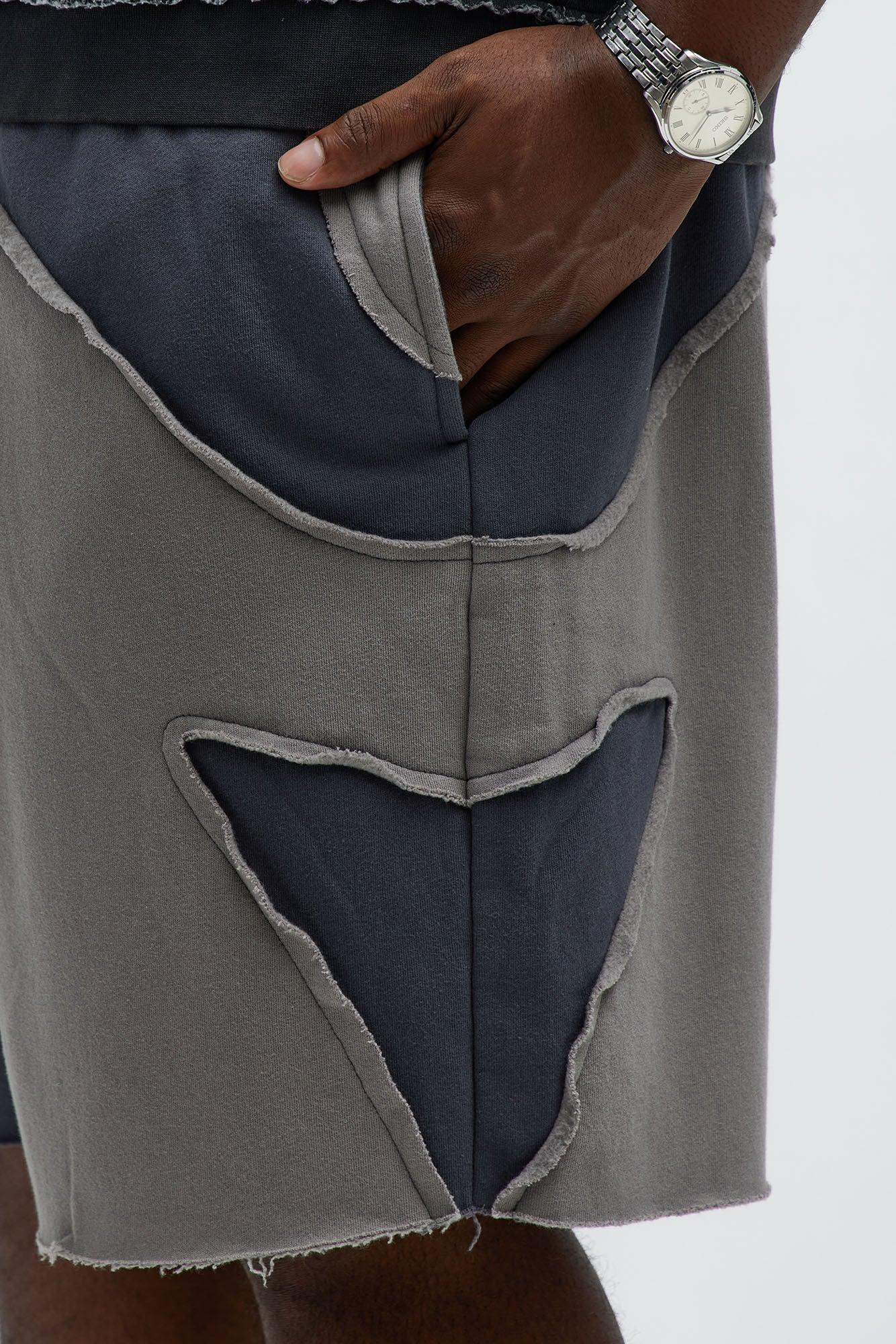 Patchwork Baggy Sweatshort - Grey Male Product Image