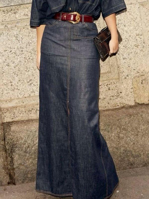 Column No Belt Solid Color Zipper Skirts Bottoms Product Image