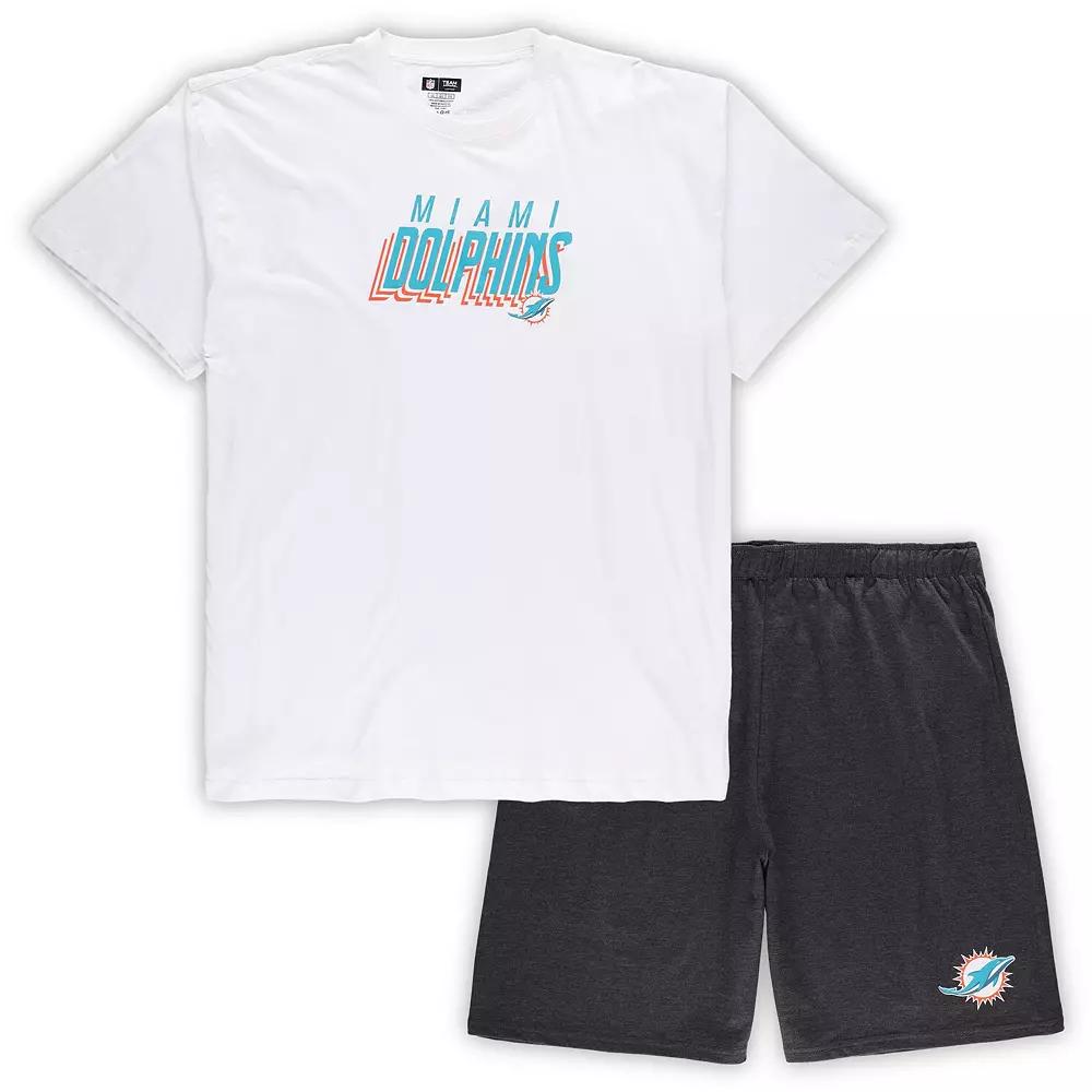 Men's Concepts Sport White/Charcoal Miami Dolphins Big & Tall T-Shirt and Shorts Set, Size: 3XLT Product Image