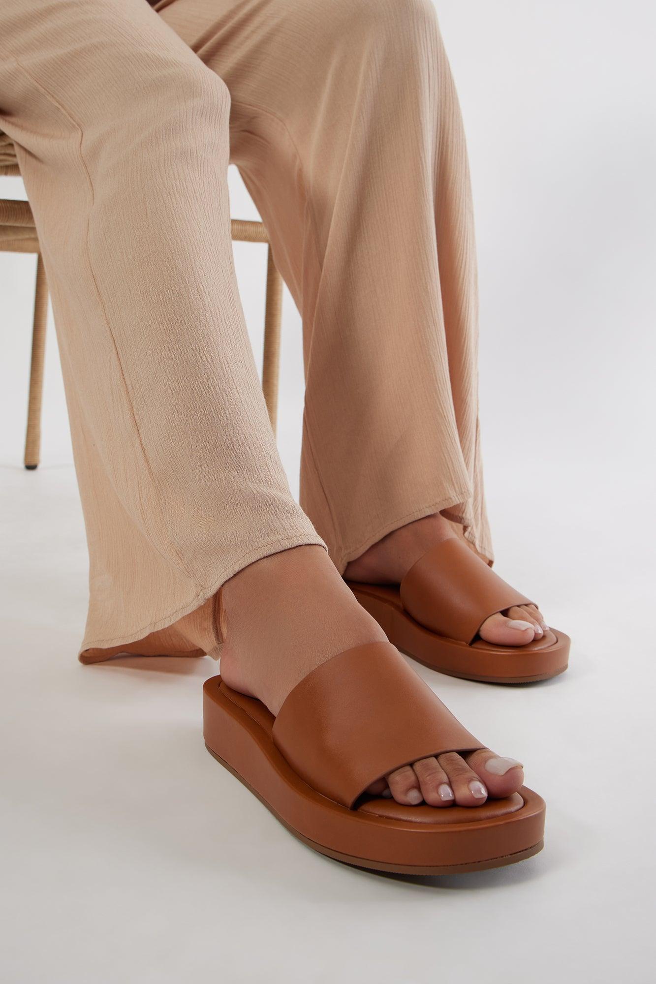 Jem Faux Leather Slip On Sandals - Tan Product Image