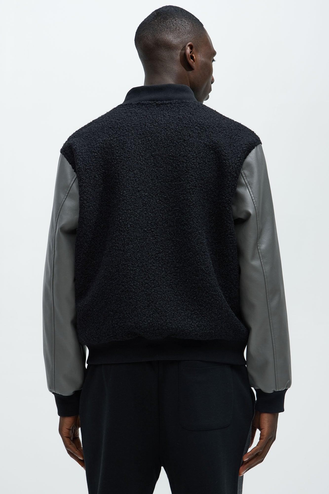 Faux Leather And Shearling Bomber Jacket - Black/combo Product Image