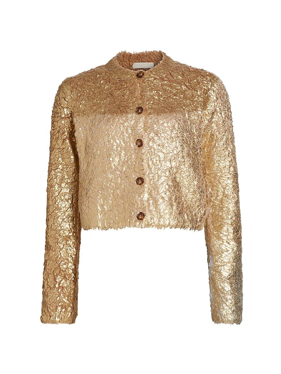 Womens Keira Metallic Wool-Blend Knit Cardigan Product Image