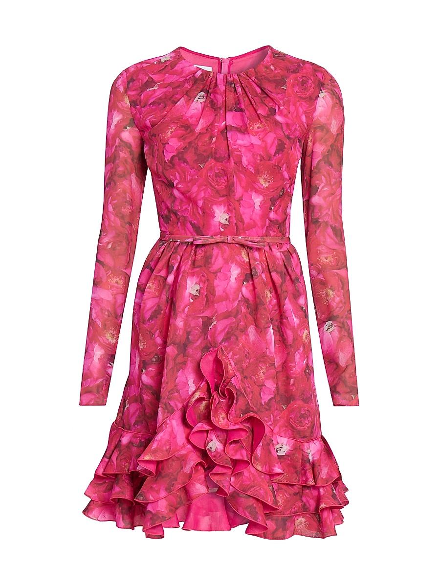 Womens Floral Silk Long-Sleeve Minidress Size 0 Product Image