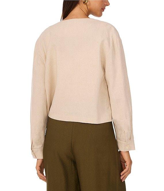 Vince Camuto Open Neck Long Sleeve Double Pocket Button Front Cropped Jacket Product Image