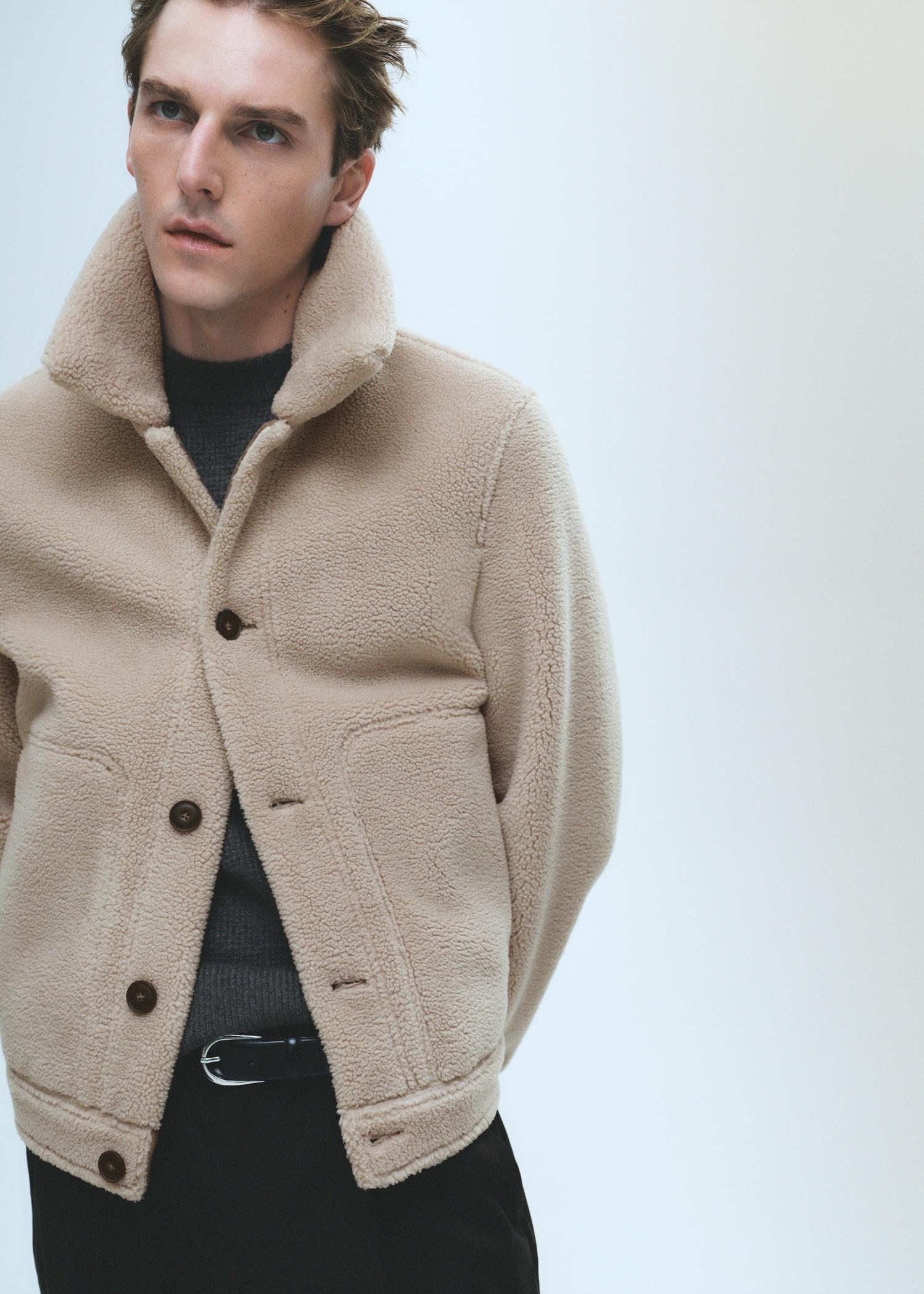 Regular fit sheepskin jacket with buttons - Men | MANGO USA Product Image